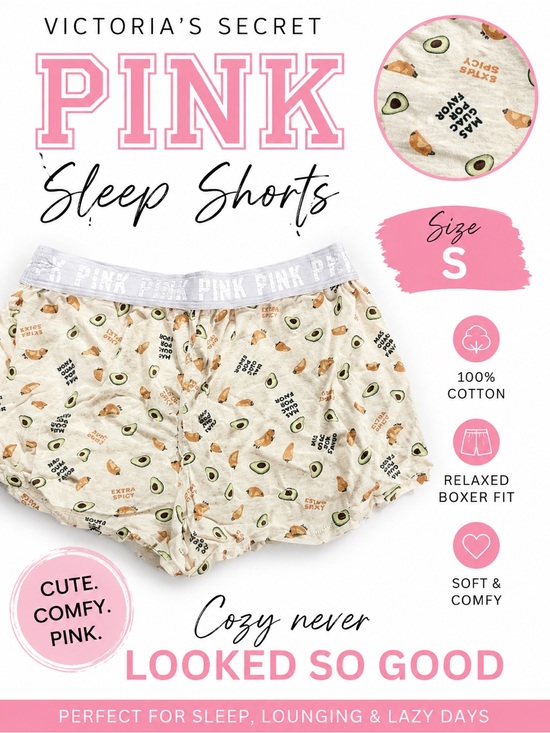 PINK Victoria's Secret Other - Victoria’s Secret PINK Avocado & Taco Print Sleep Shorts Size Small